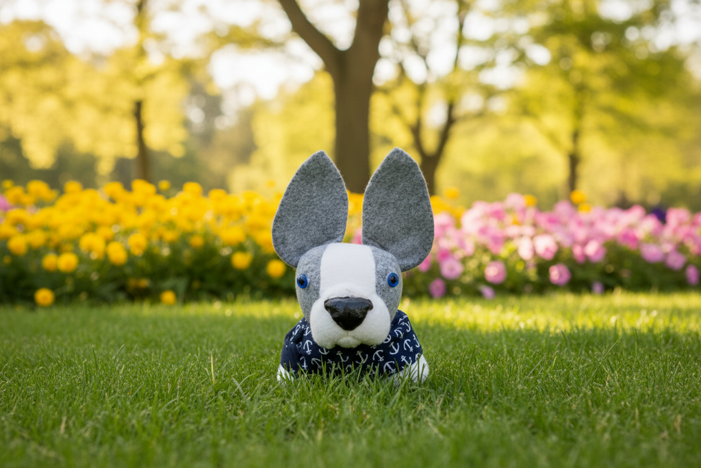 Stuffed animal toy with large ears on a white background