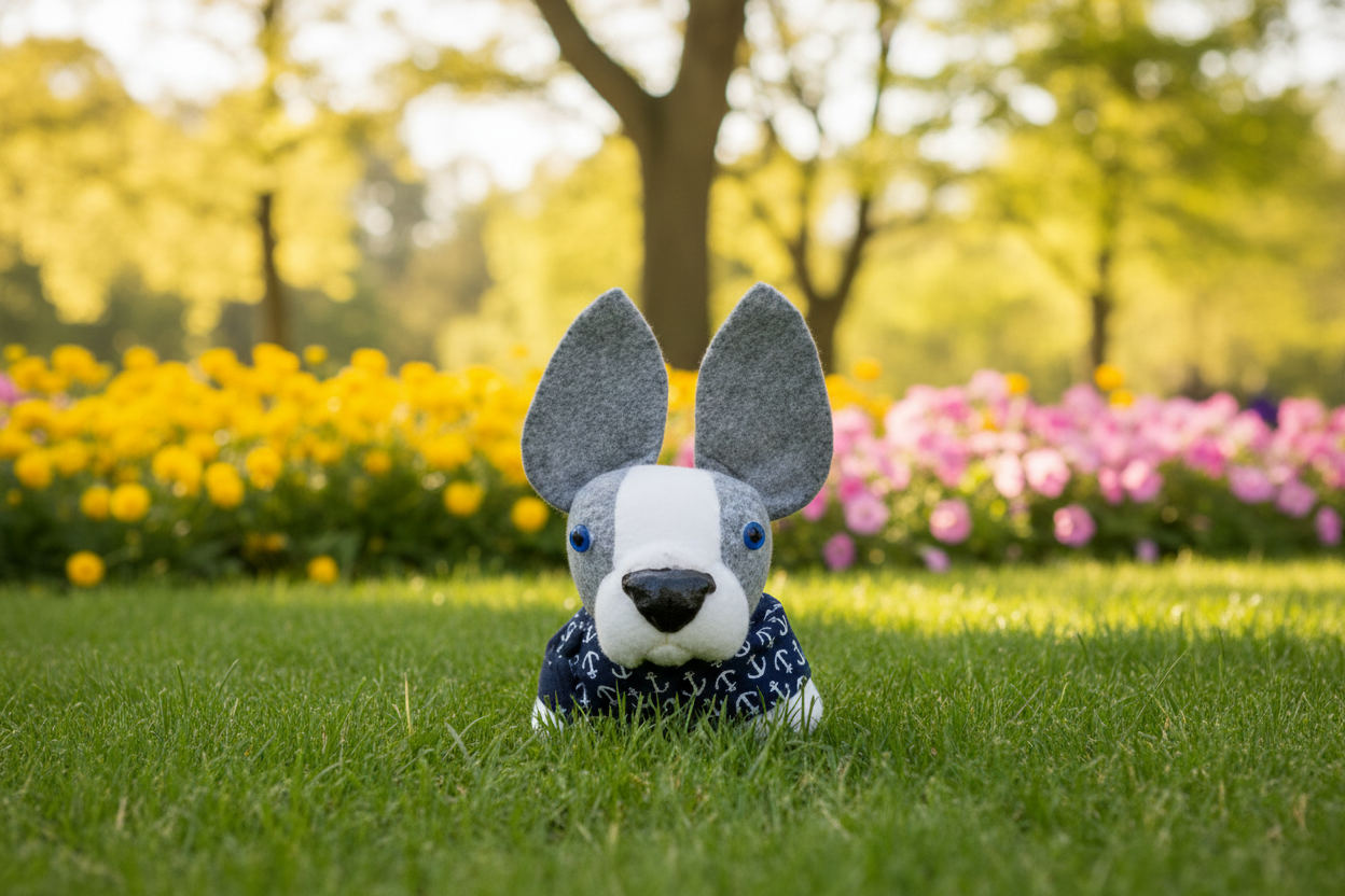 Stuffed animal toy with large ears on a white background