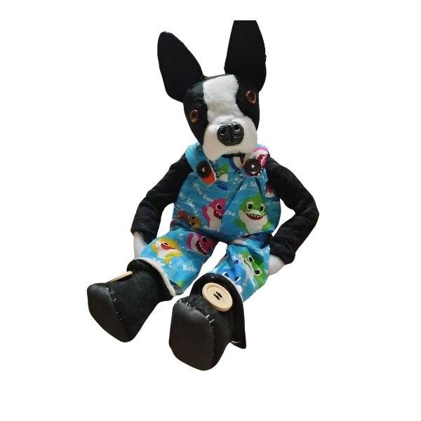 Black Boston Terrier Jointed Plushie — Handmade Collectible